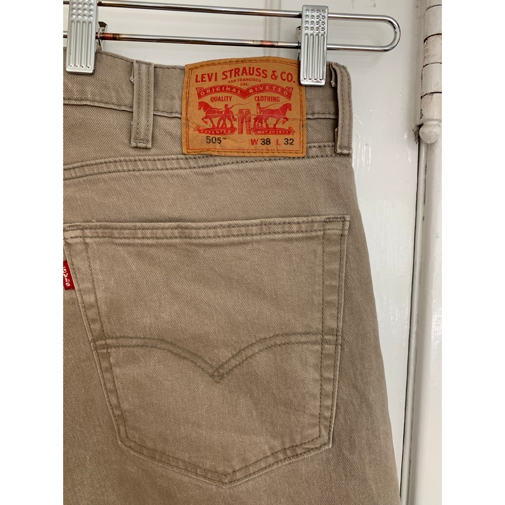 Levis 505 Jean Mens 38x32 Beige Tan Regular Fit Straight Leg Cotton Denim Pants - Picture 6 of 16